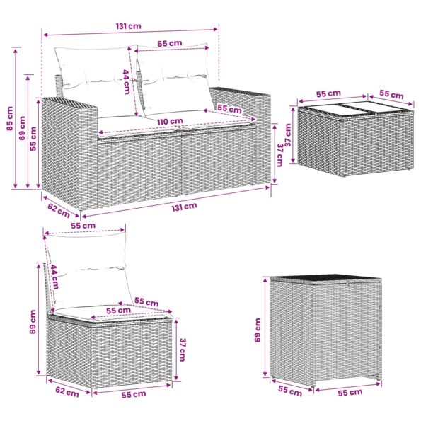vidaXL Sada pohoviek 8 ks Čierna a modrá 55 x 55 x 37 cm – Obrázok 12