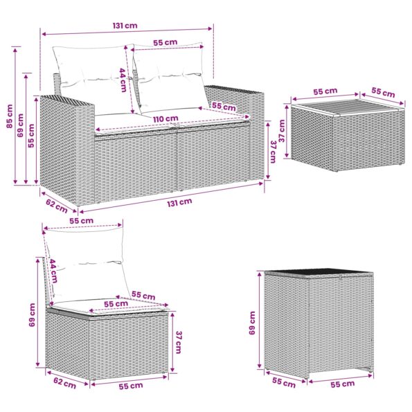 vidaXL Sada pohoviek 8 ks Čierna a modrá 55 x 55 x 37 cm – Obrázok 12
