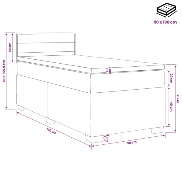 vidaXL Posteľ boxspring s matracom Krémová 90 x 190 cm Látka – Obrázok 10
