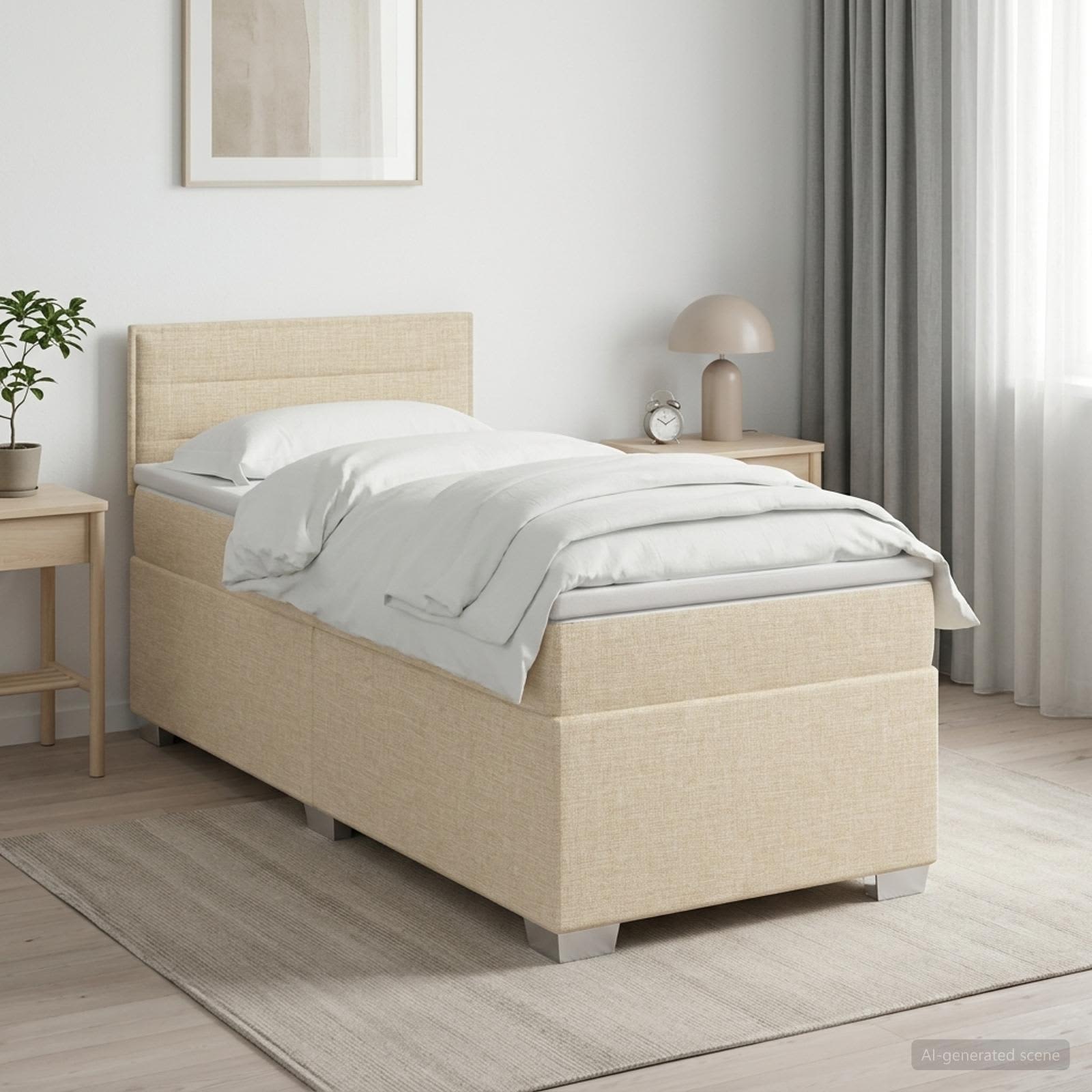 3450409_1.jpg vidaXL Posteľ boxspring s matracom Krémová 100 x 200 cm Látka – Obrázok 1