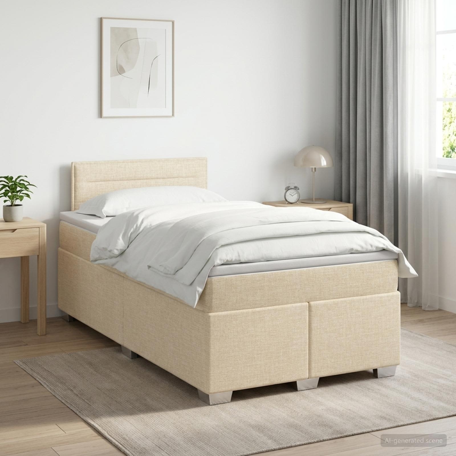 3450430_1.jpg vidaXL Posteľ boxspring s matracom Krémová 120 x 190 cm Látka – Obrázok 1