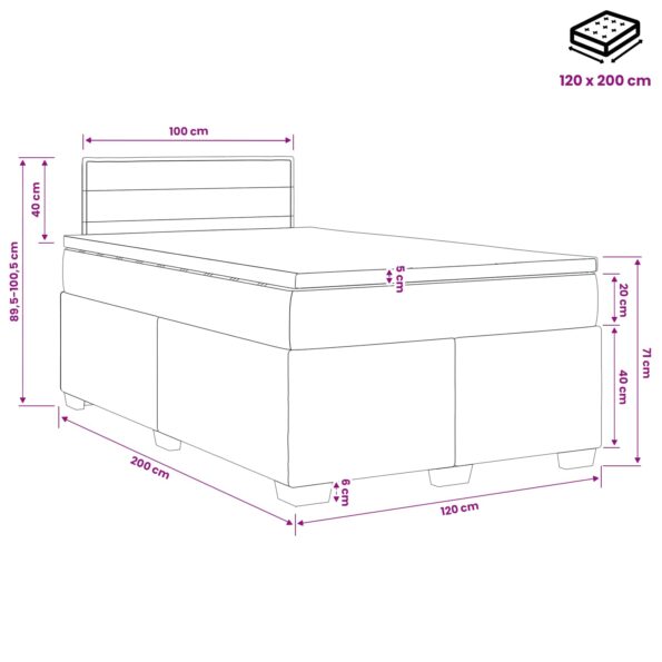 vidaXL Posteľ boxspring s matracom Tmavosivá 120 x 200 cm Látka – Obrázok 10