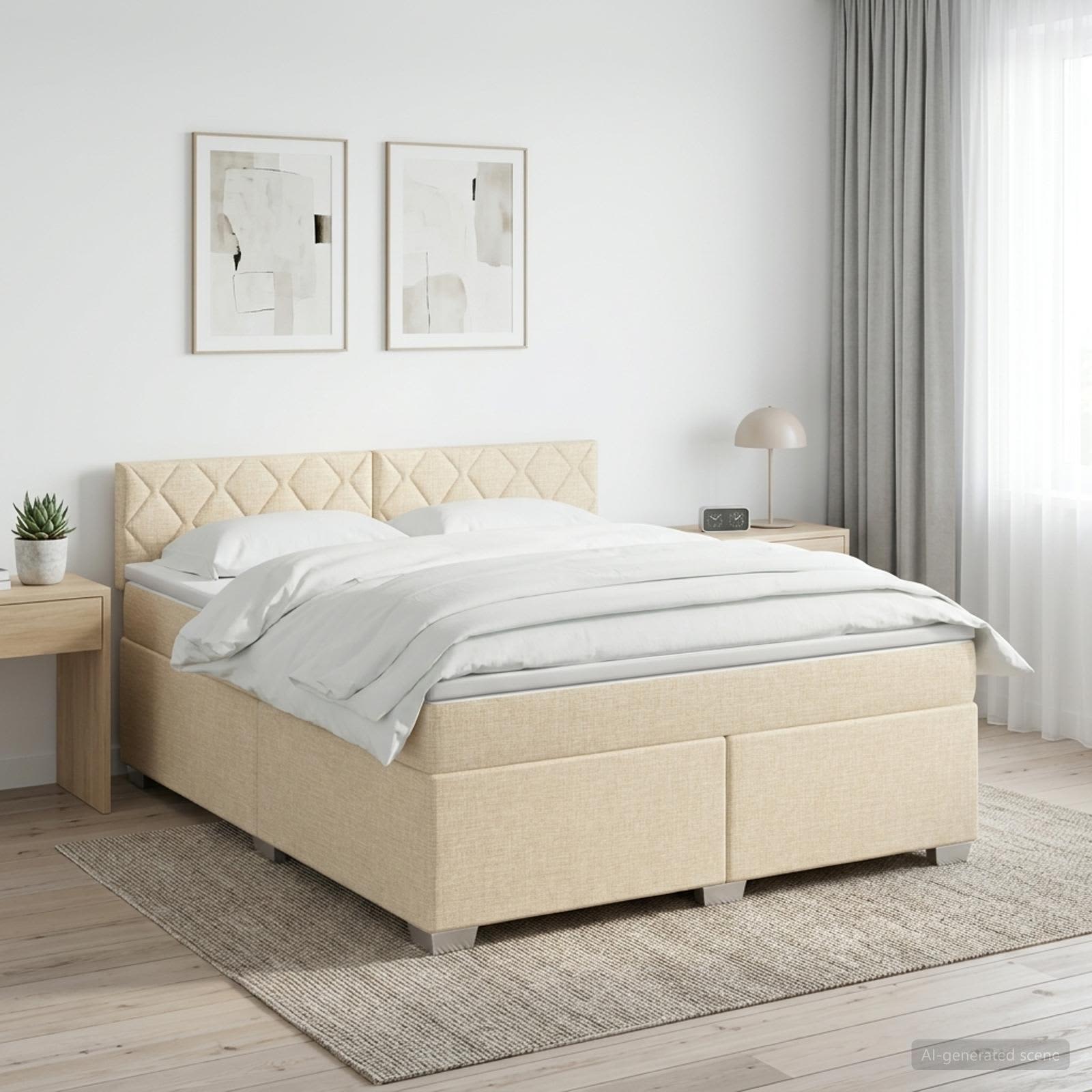 3450507_1.jpg vidaXL Posteľ boxspring s matracom Krémová 140 x 200 cm Látka – Obrázok 1
