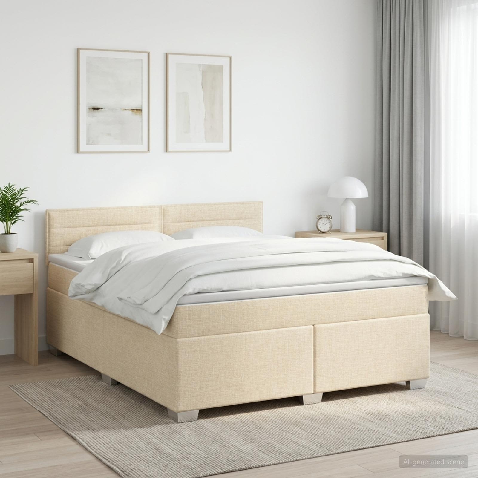 3450514_1.jpg vidaXL Posteľ boxspring s matracom Krémová 160 x 200 cm Látka – Obrázok 1