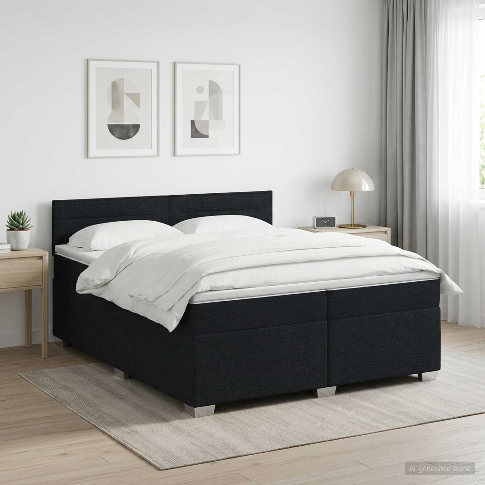3450553_1.jpg vidaXL Posteľ boxspring s matracom Čierna 200 x 200 cm Látka – Obrázok 1