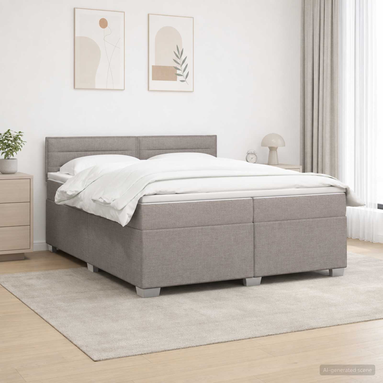 3450555_1.jpg vidaXL Posteľ boxspring s matracom Sivohnedá 200 x 200 cm Látka – Obrázok 1