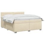 vidaXL Posteľ boxspring s matracom Krémová 200 x 200 cm Látka – Obrázok 2