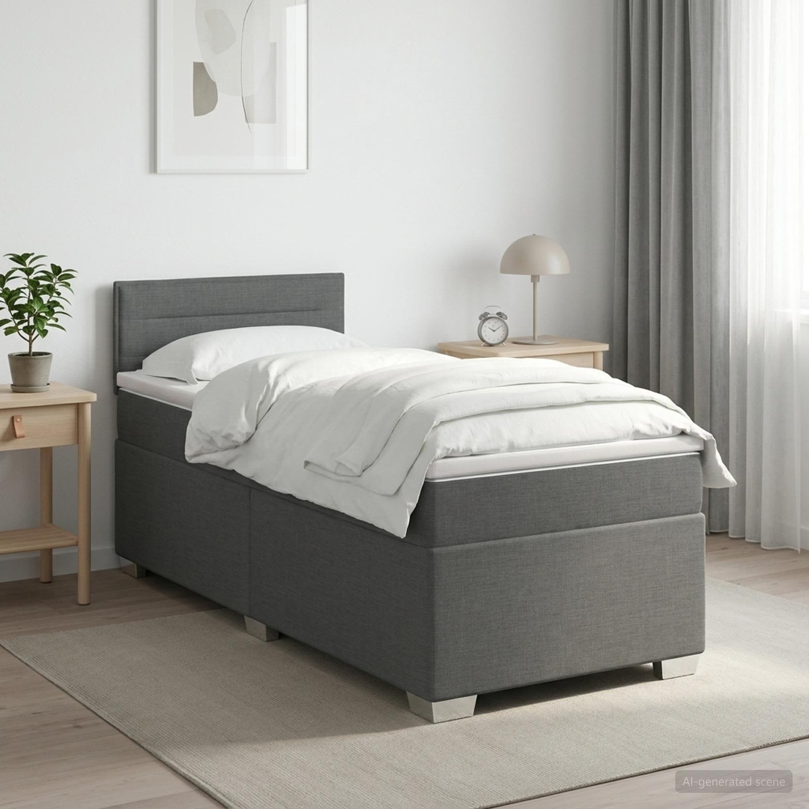 3450573_1.jpg vidaXL Posteľ boxspring s matracom Tmavosivá 90 x 190cm Látka – Obrázok 1