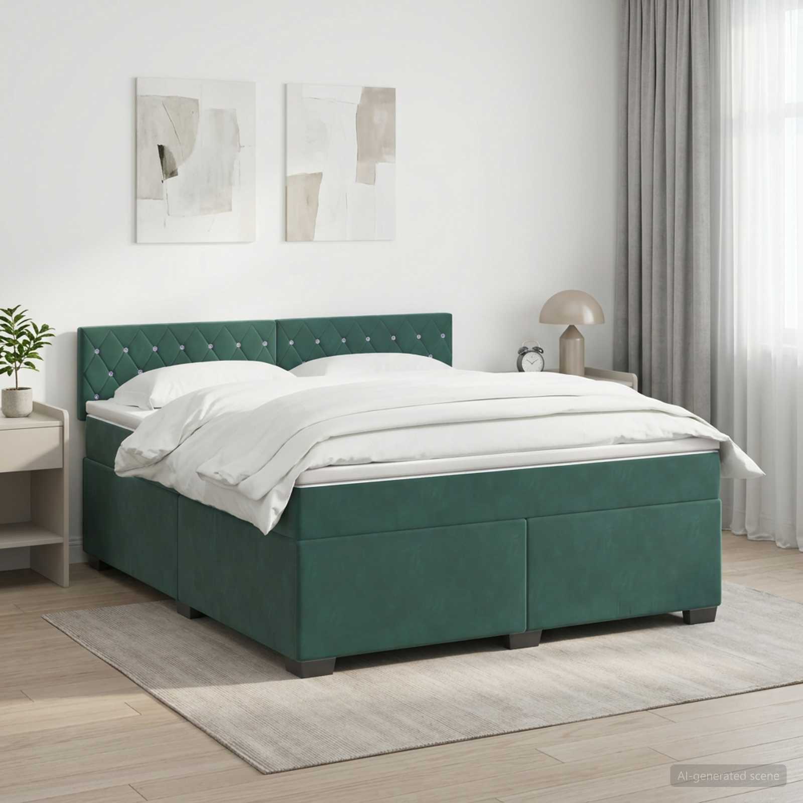 3450743_1.jpg vidaXL Posteľ boxspring s matracom Tmavozelená 160 x 200 cm Zamat – Obrázok 1