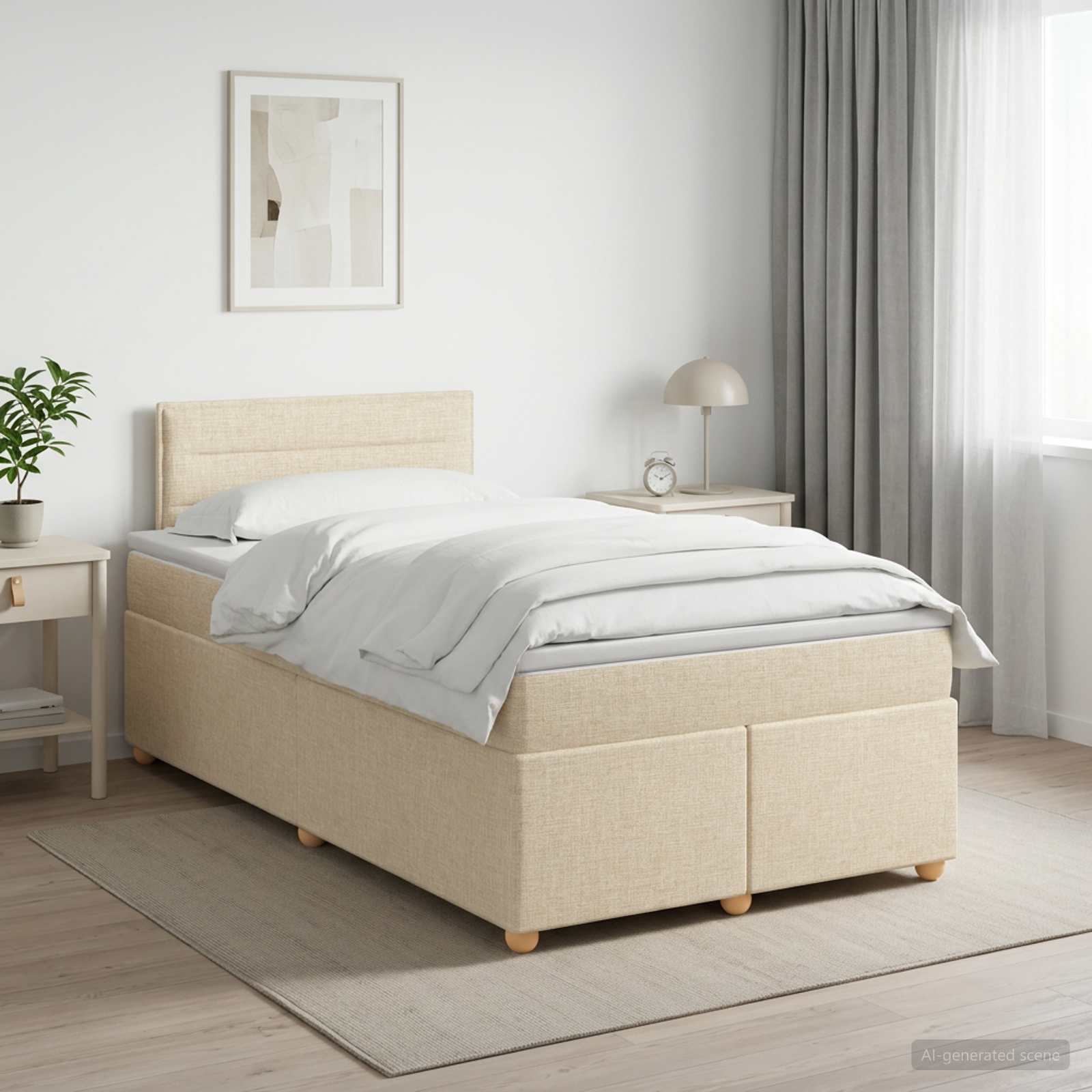 3450928_1.jpg vidaXL Posteľ boxspring s matracom Krémová 120 x 200 cm Látka – Obrázok 1