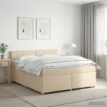 vidaXL Posteľ boxspring s matracom Krémová 140 x 200 cm Látka