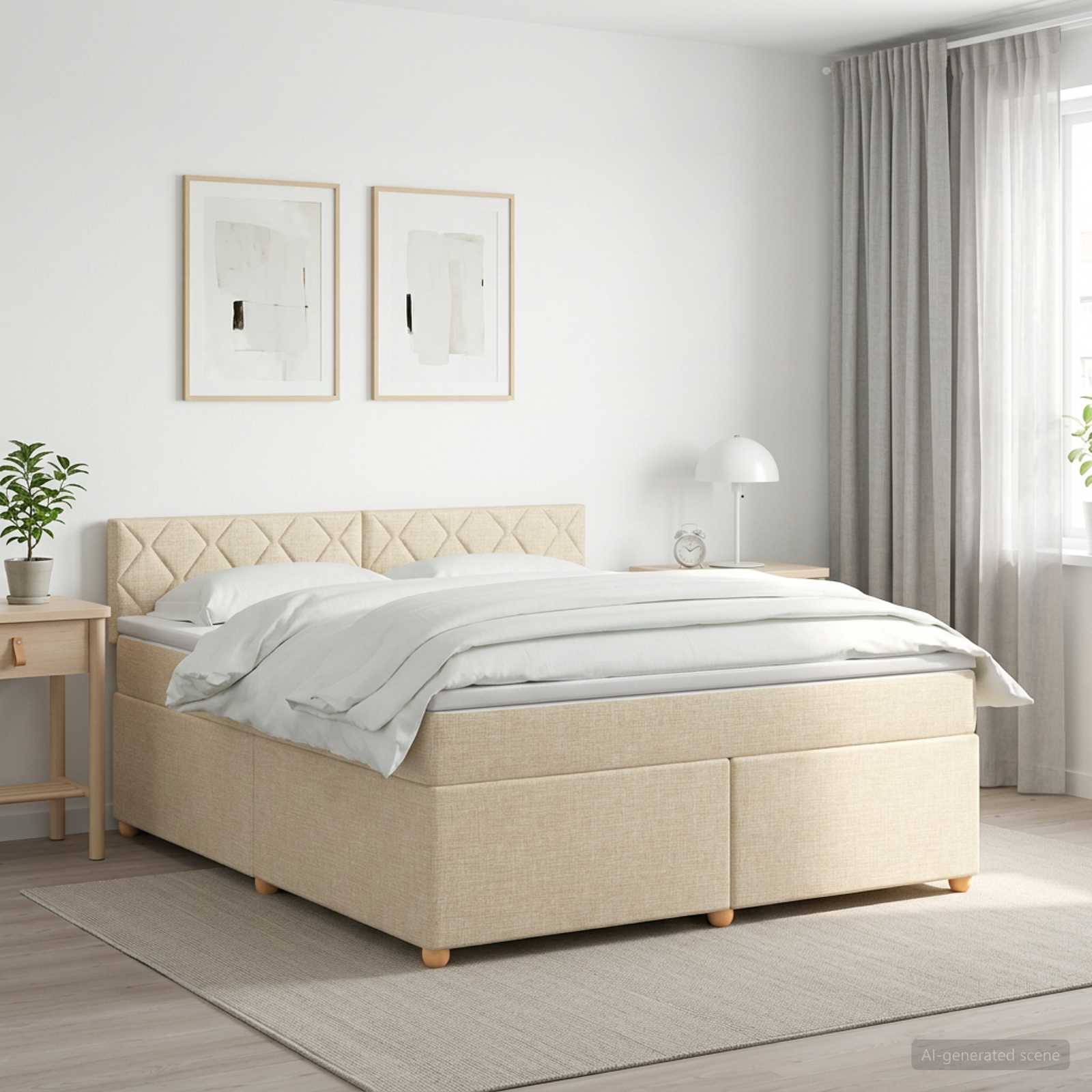 3450984_1.jpg vidaXL Posteľ boxspring s matracom Krémová 140 x 200 cm Látka – Obrázok 1