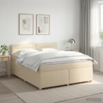 vidaXL Posteľ boxspring s matracom Krémová 160 x 200 cm Látka