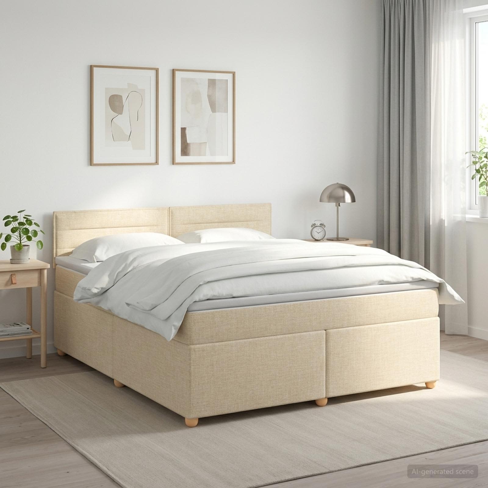 3450991_1.jpg vidaXL Posteľ boxspring s matracom Krémová 160 x 200 cm Látka – Obrázok 1