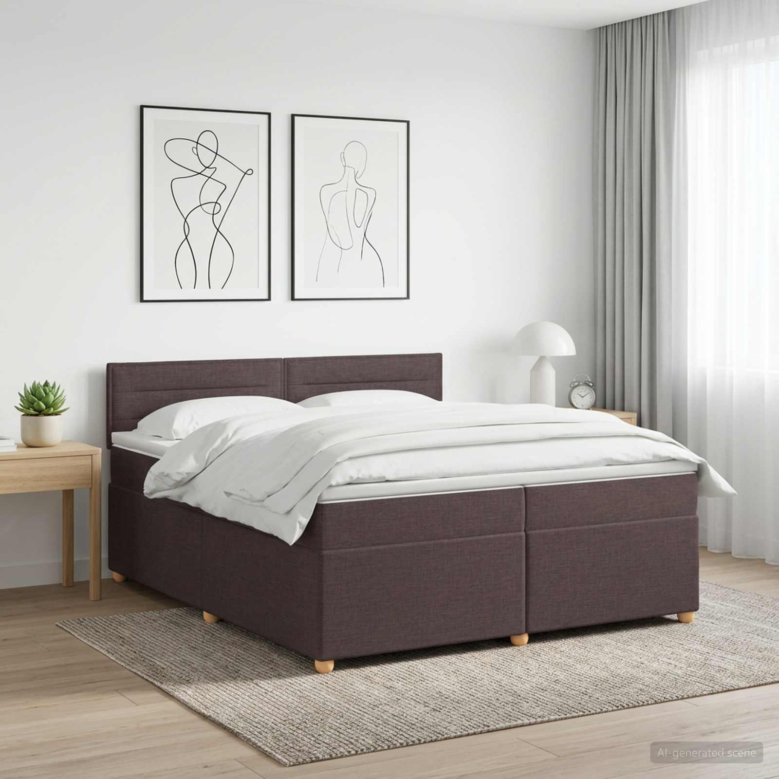 3451031_1.jpg vidaXL Posteľ boxspring s matracom Tmavohnedá 200 x 200 cm Látka – Obrázok 1