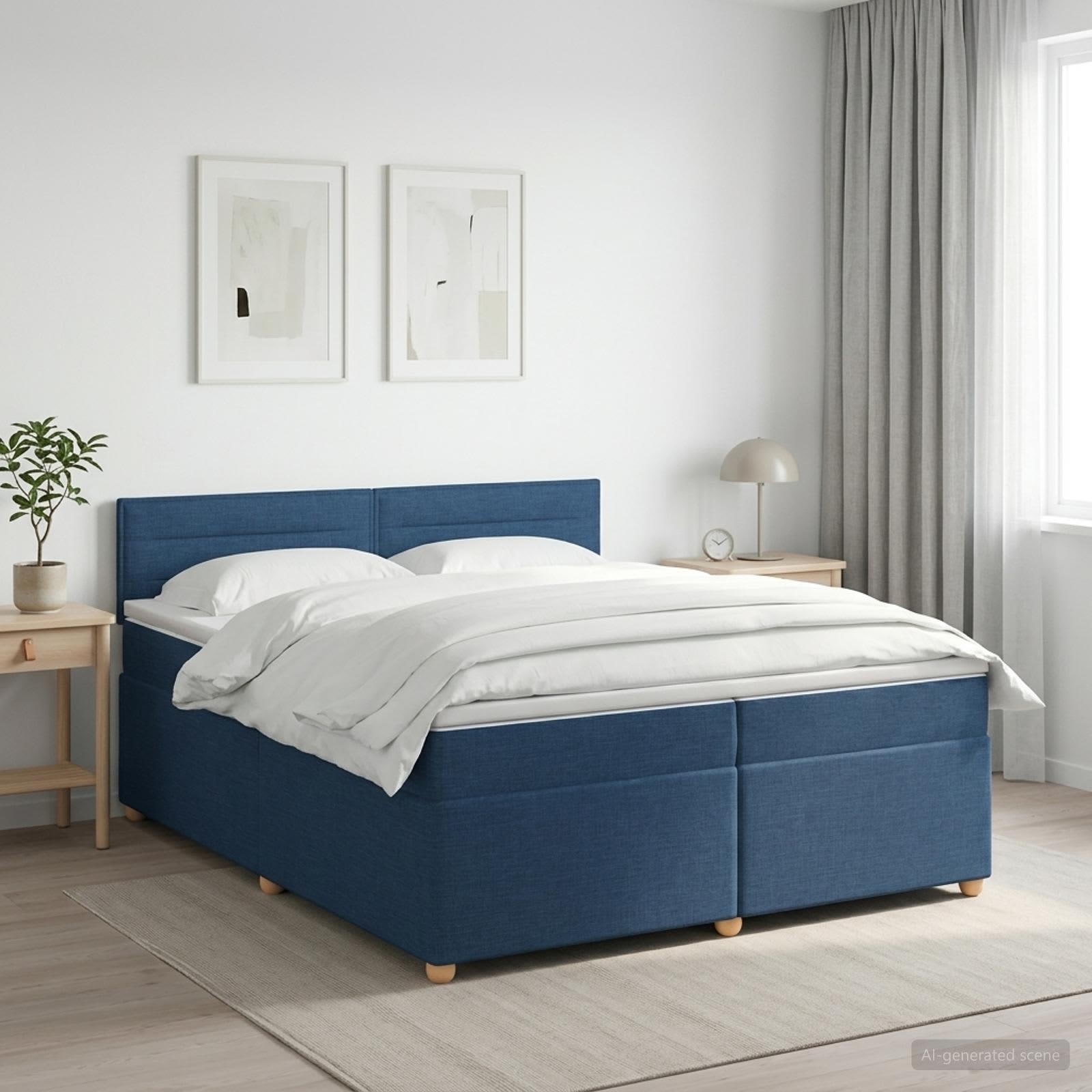 3451034_1.jpg vidaXL Posteľ boxspring s matracom Modrá 200 x 200 cm Látka – Obrázok 1