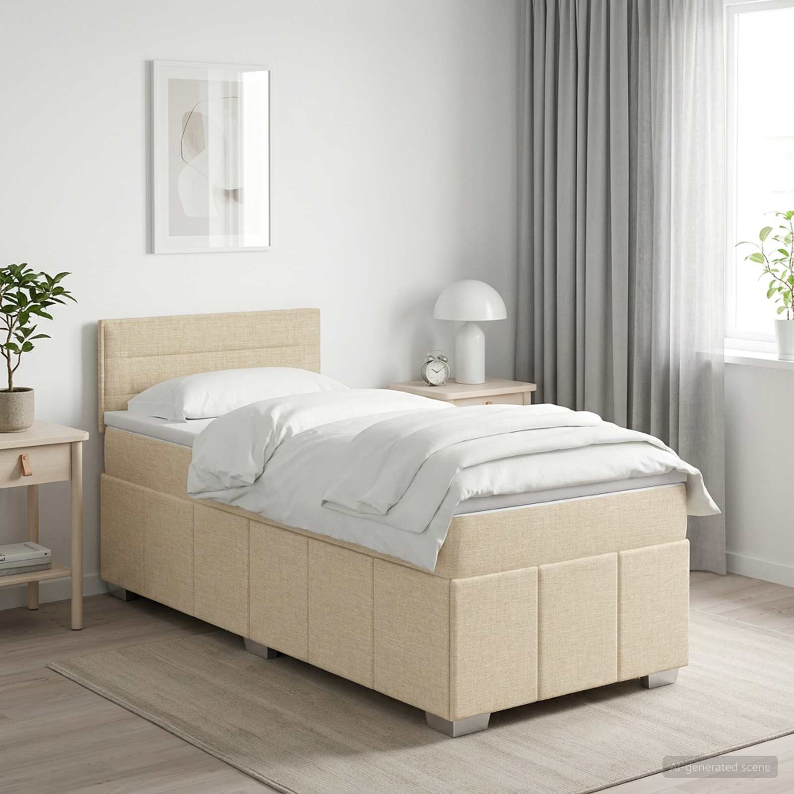 3451141_1.jpg vidaXL Posteľ boxspring s matracom Krémová 100 x 200 cm Látka – Obrázok 1