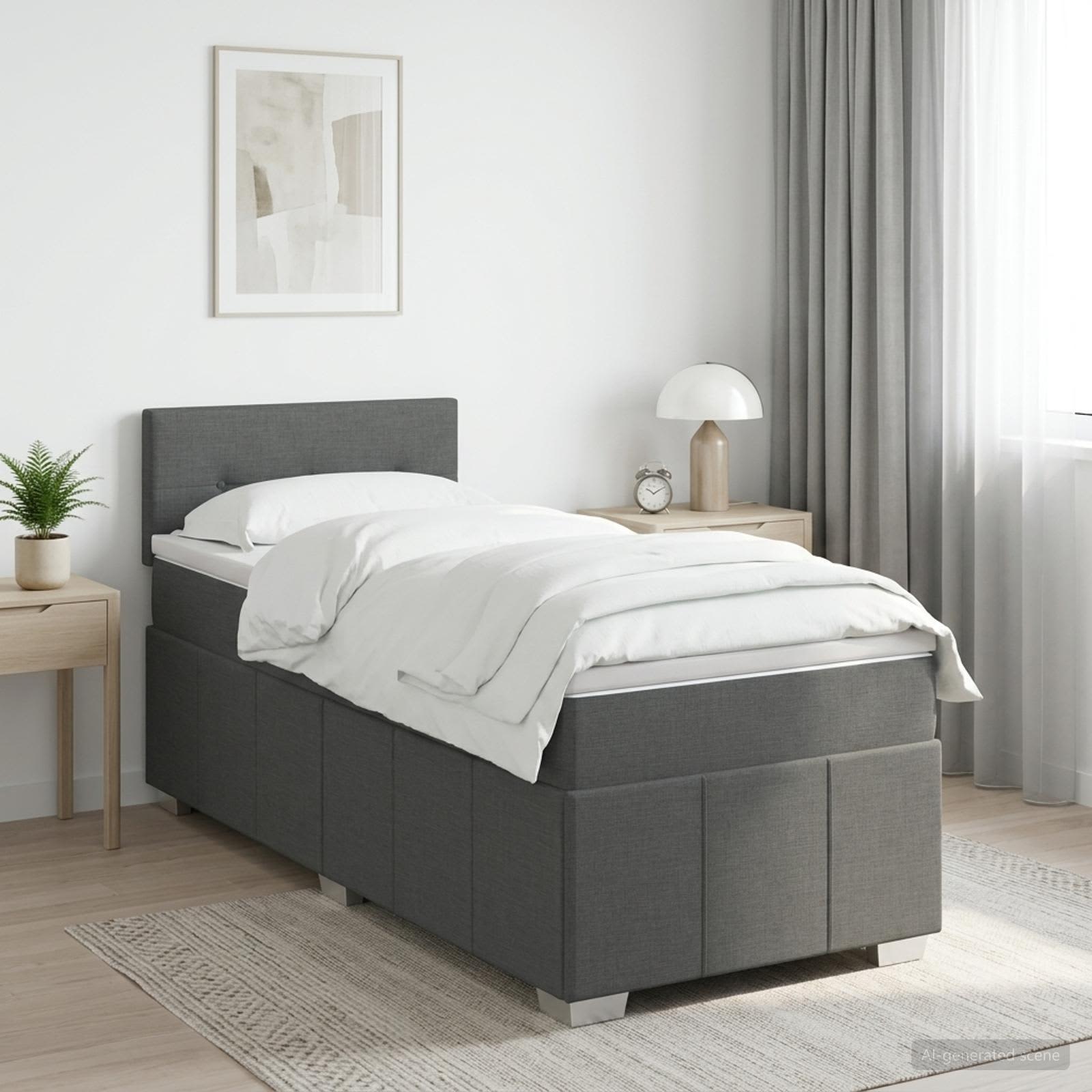 3451144_1.jpg vidaXL Posteľ boxspring s matracom Tmavosivá 100 x 200 cm Látka – Obrázok 1