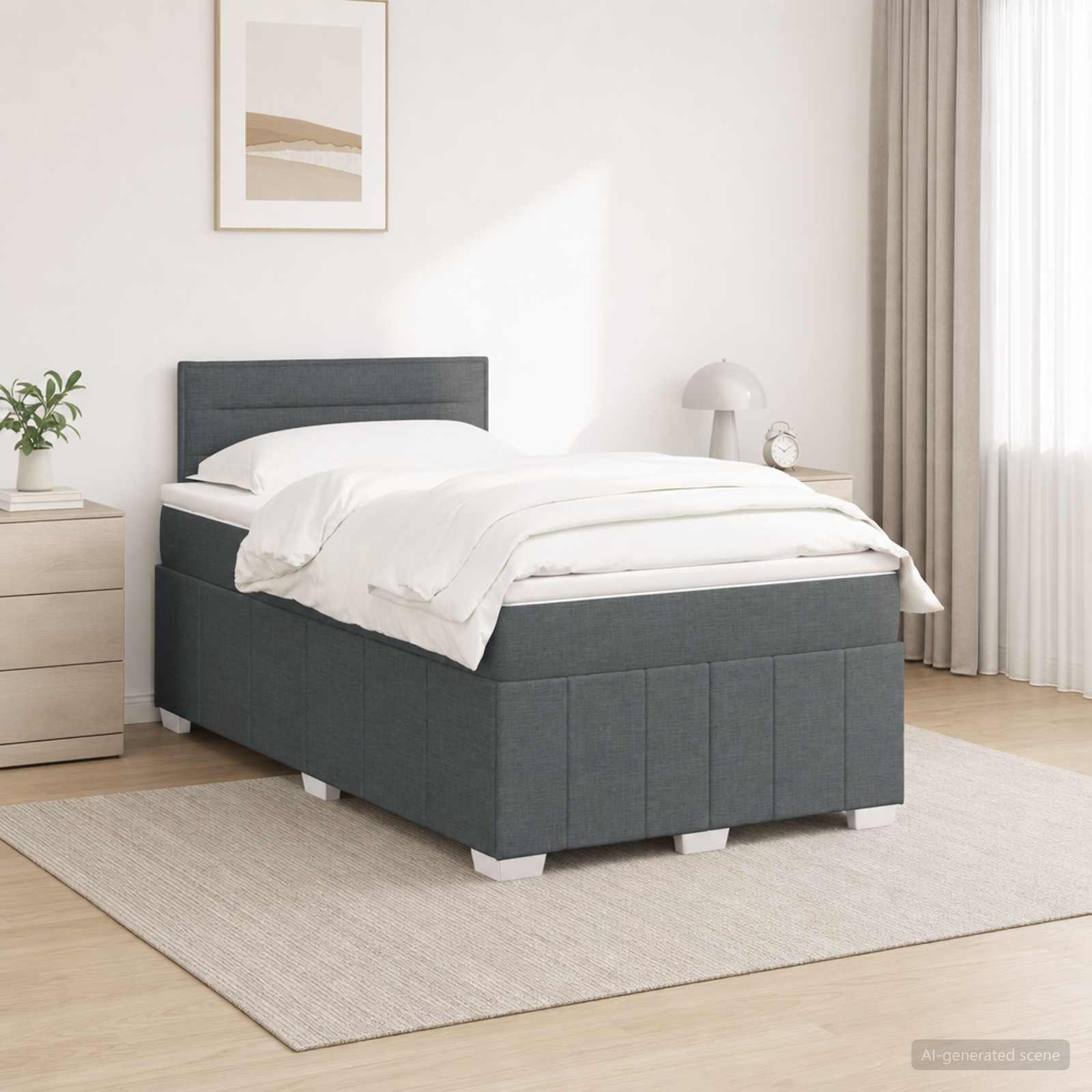 3451158_1.jpg vidaXL Posteľ boxspring s matracom Tmavosivá 120 x 190 cm Látka – Obrázok 1