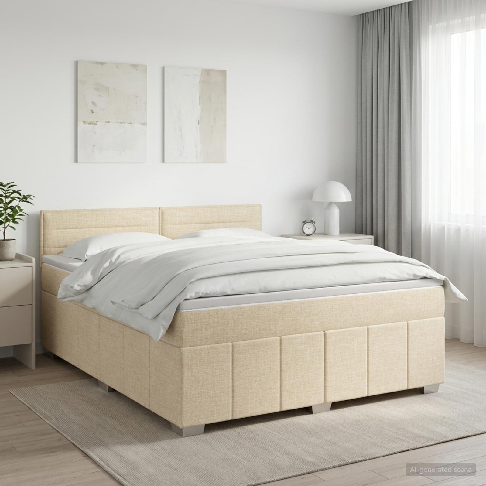 3451246_1.jpg vidaXL Posteľ boxspring s matracom Krémová 160 x 200 cm Látka – Obrázok 1