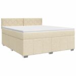 vidaXL Posteľ boxspring s matracom Krémová 160 x 200 cm Látka – Obrázok 2