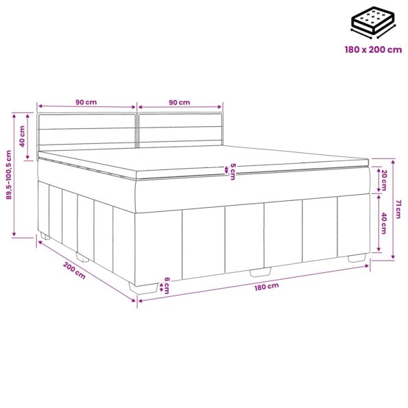 vidaXL Posteľ boxspring s matracom Tmavosivá 180 x 200 cm Látka – Obrázok 10