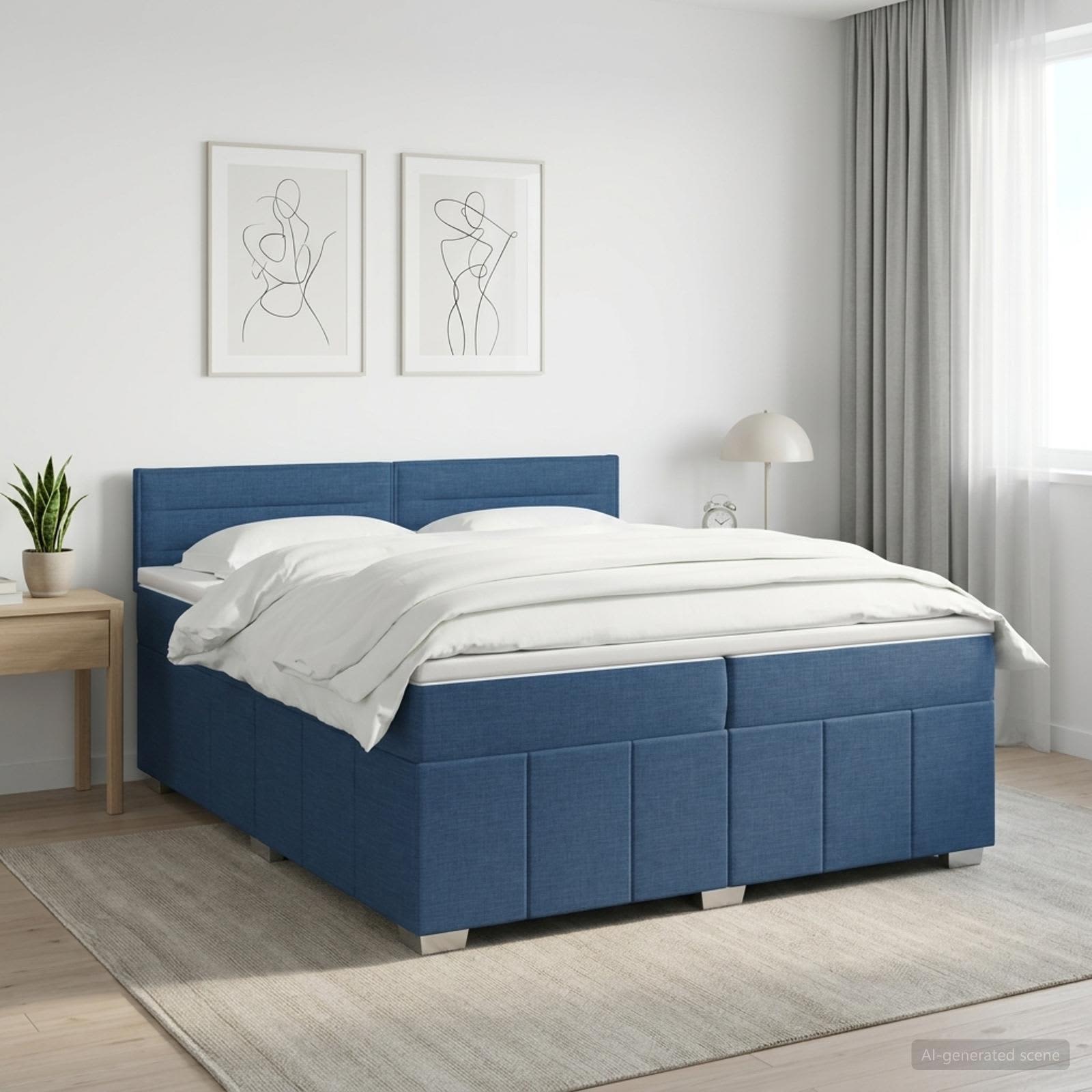 3451289_1.jpg vidaXL Posteľ boxspring s matracom Modrá 200 x 200 cm Látka – Obrázok 1