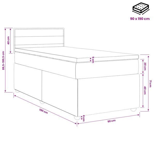 vidaXL Posteľ boxspring s matracom Tmavosivá 90 x 190 cm Látka – Obrázok 10