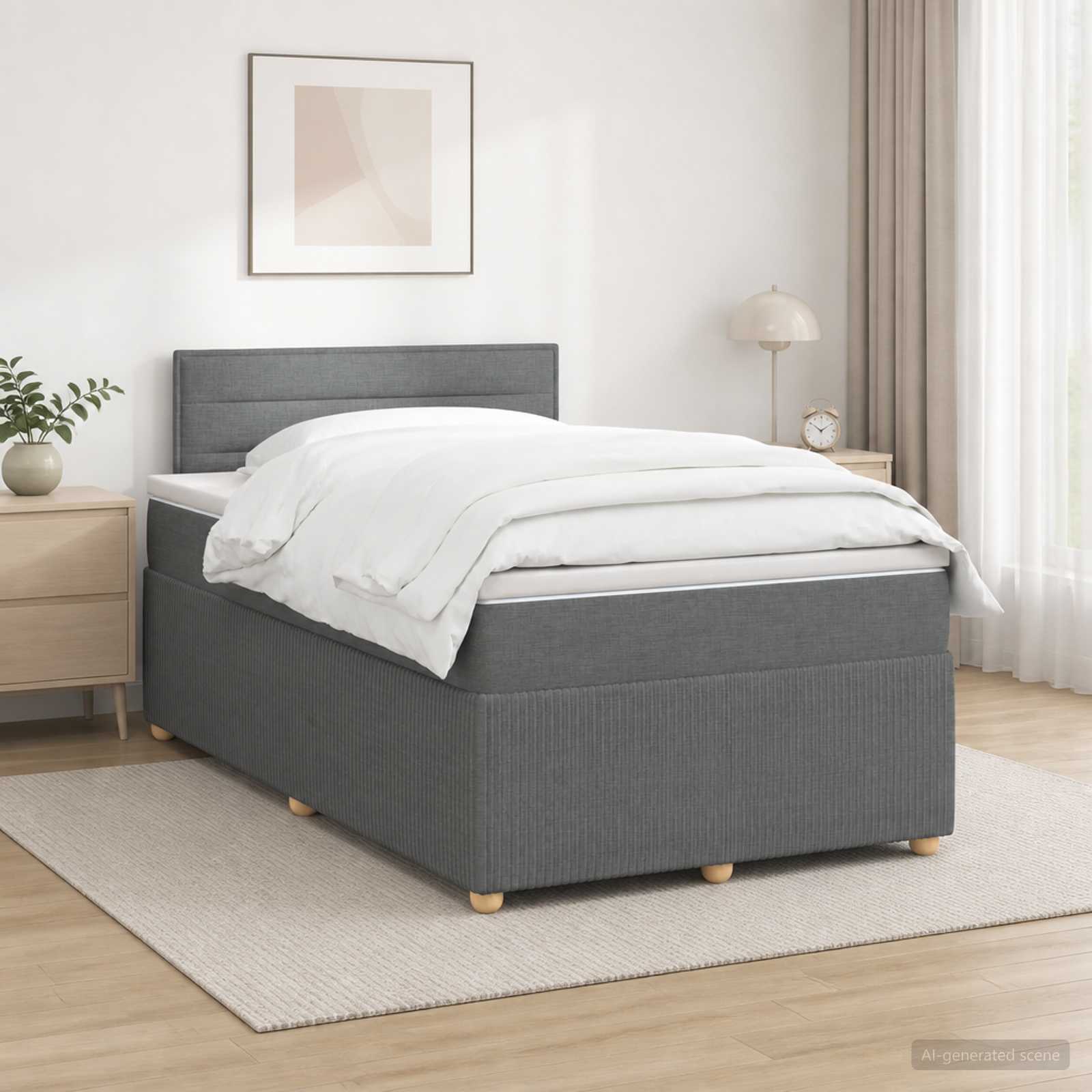 3451413_1.jpg vidaXL Posteľ boxspring s matracom Tmavosivá 120 x 190 cm Látka – Obrázok 1