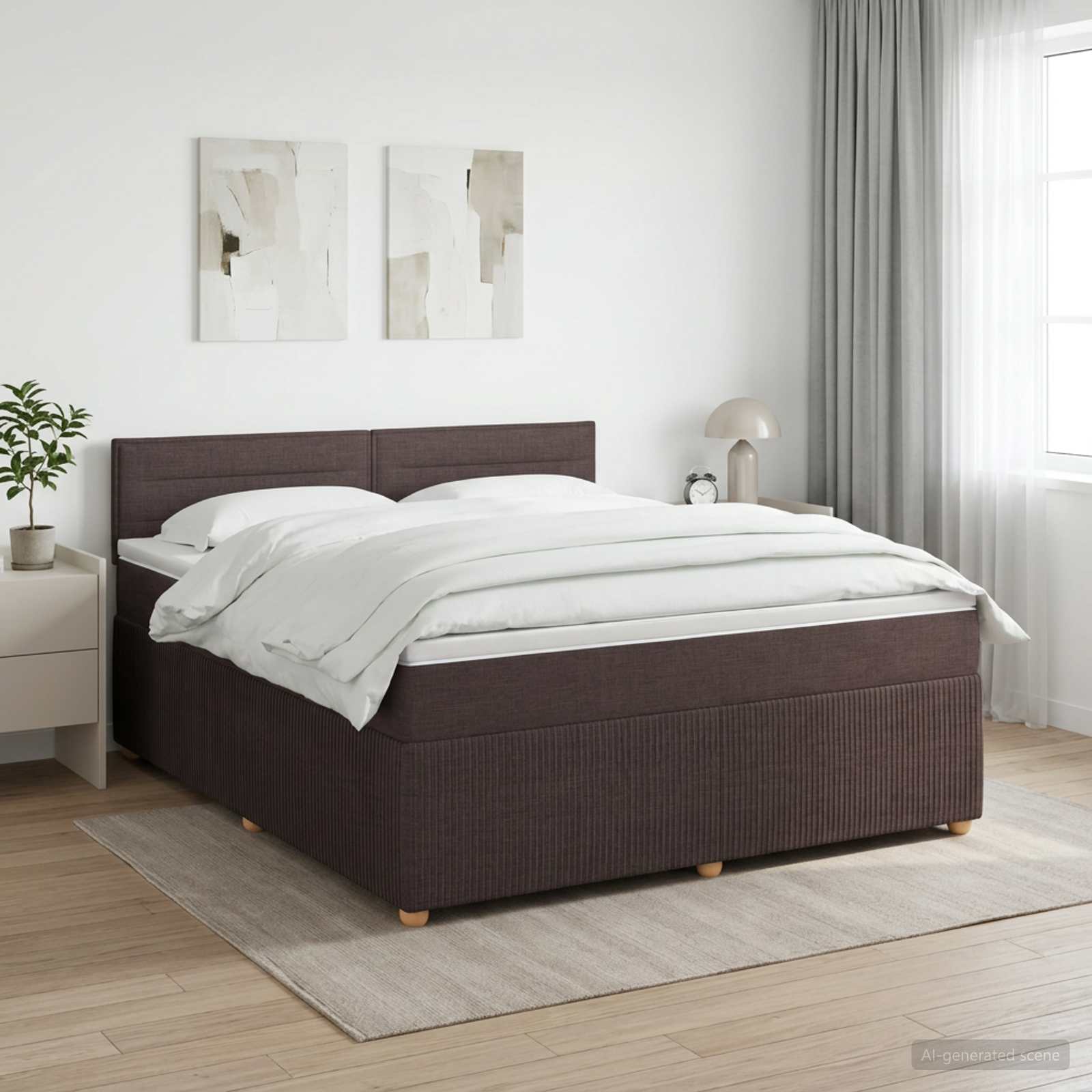 3451457_1.jpg vidaXL Posteľ boxspring s matracom Tmavohnedá 140 x 190 cm Látka – Obrázok 1
