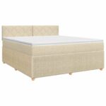 vidaXL Posteľ boxspring s matracom Krémová 140 x 190 cm Látka – Obrázok 2