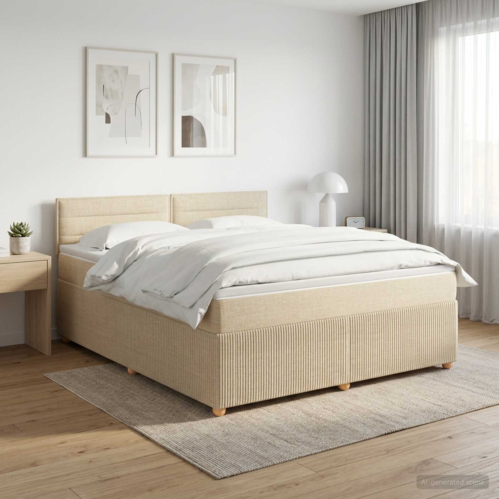 3451522_1.jpg vidaXL Posteľ boxspring s matracom Krémová 180 x 200 cm Látka – Obrázok 1