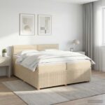 vidaXL Posteľ boxspring s matracom Krémová 200 x 200 cm Látka – Obrázok 11