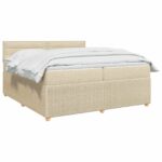 vidaXL Posteľ boxspring s matracom Krémová 200 x 200 cm Látka – Obrázok 2