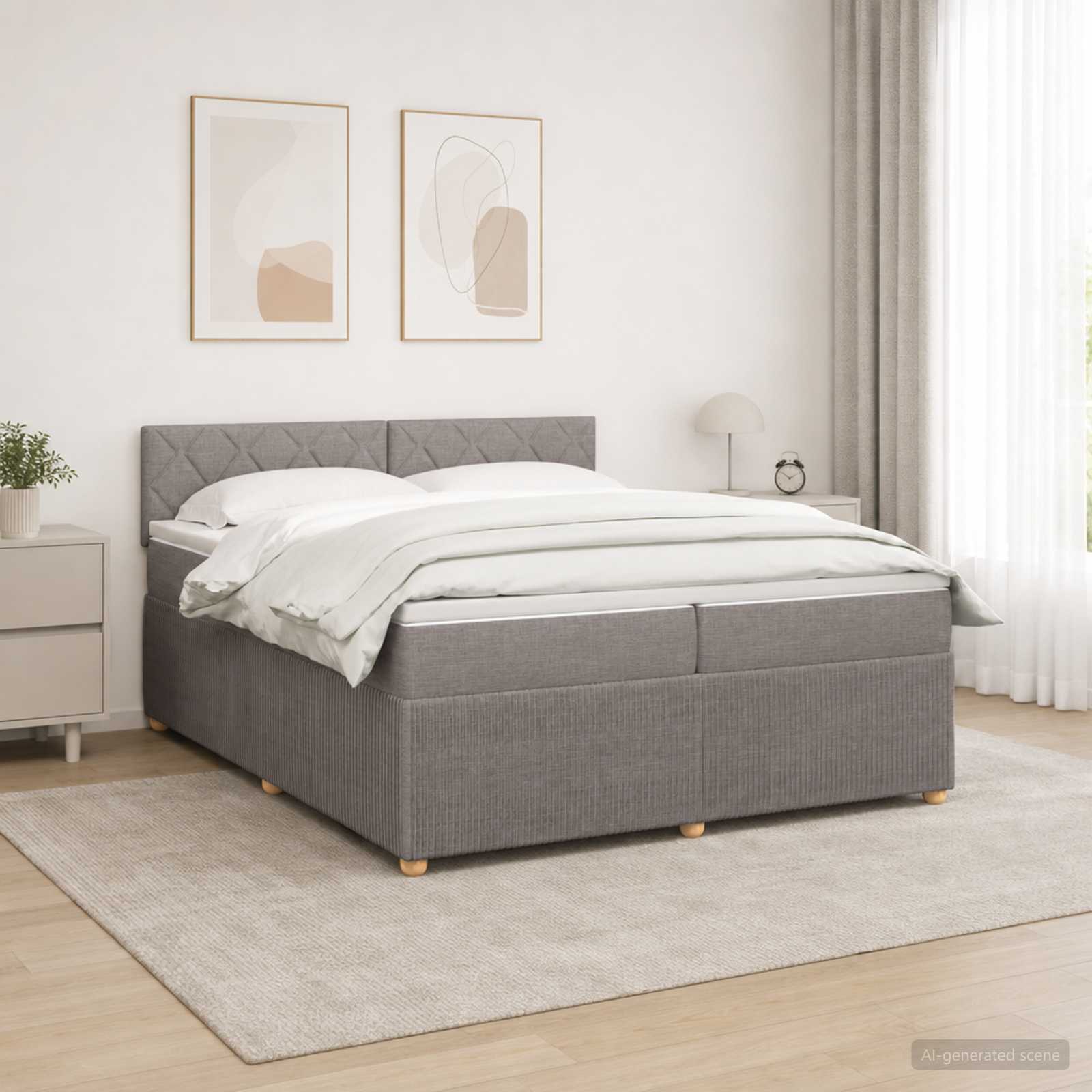 3451556_1.jpg vidaXL Posteľ boxspring s matracom Sivohnedá 200 x 200 cm Látka – Obrázok 1