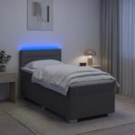 vidaXL Posteľ s boxspringom a matracom a LED Tmavosivá 90 x 200 cm – Obrázok 4