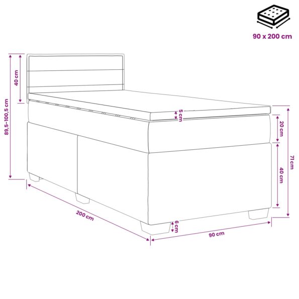 vidaXL Posteľ s boxspringom a matracom a LED Sivohnedá 90 x 200 cm – Obrázok 11