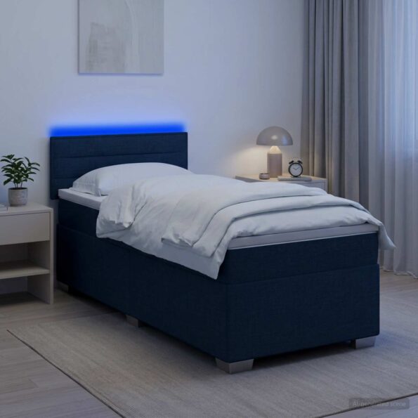vidaXL Posteľ s boxspringom a matracom a LED Modrá 90 x 200 cm Látka – Obrázok 12