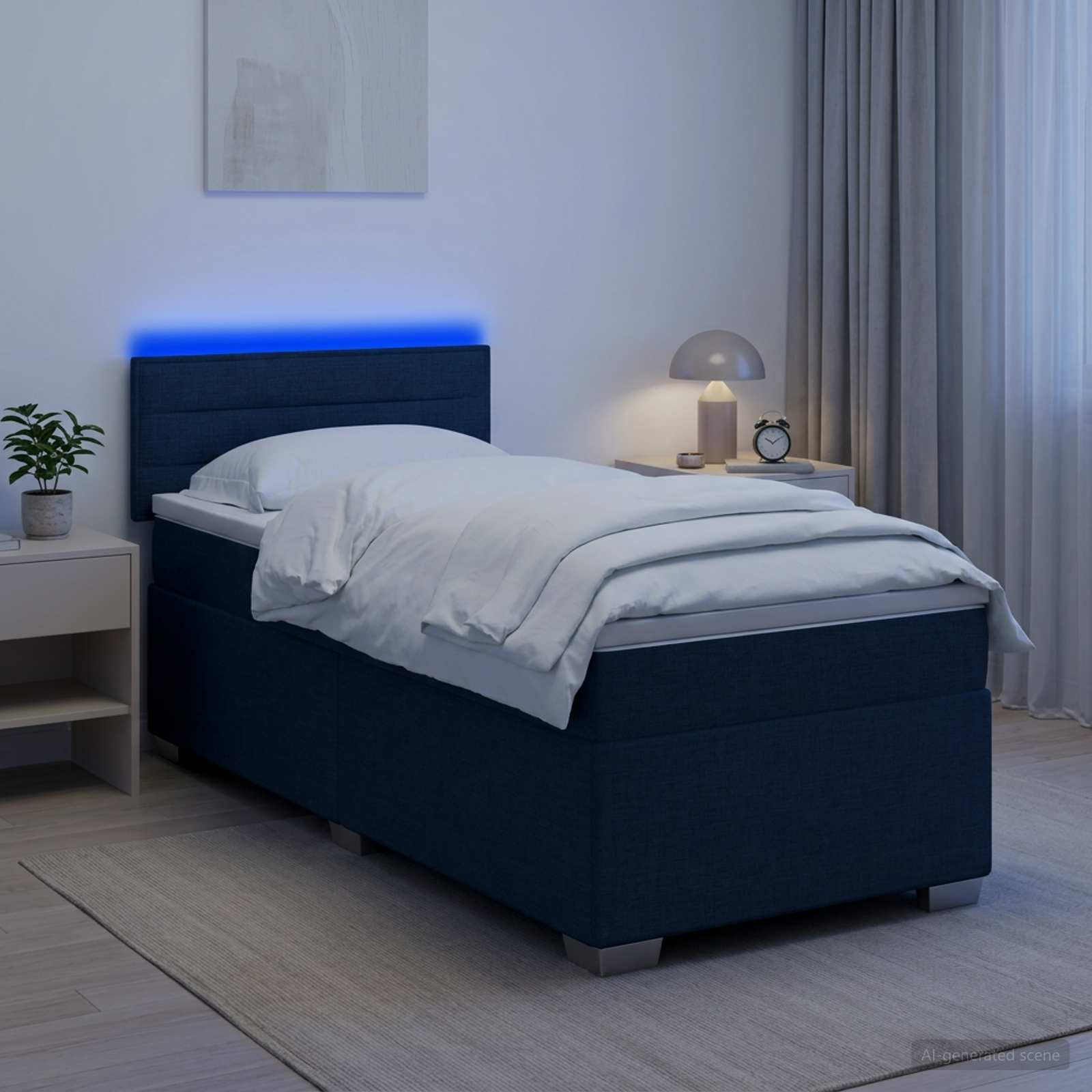3451853_1.jpg vidaXL Posteľ s boxspringom a matracom a LED Modrá 90 x 200 cm Látka – Obrázok 1
