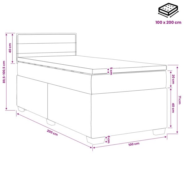 vidaXL Posteľ s boxspringom a matracom a LED Sivohnedá 100 x 200 cm – Obrázok 13