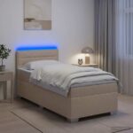 vidaXL Posteľ s boxspringom a matracom a LED Krémová 100 x 200 cm – Obrázok 12
