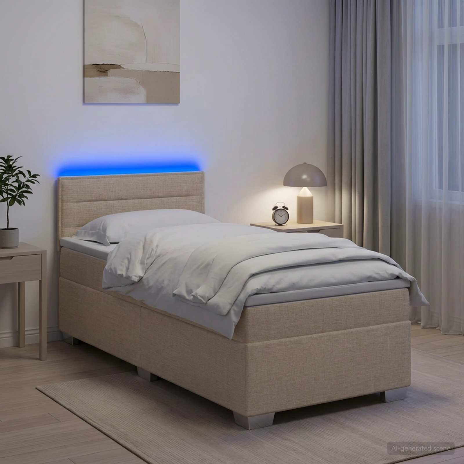 3451873_1.jpg vidaXL Posteľ s boxspringom a matracom a LED Krémová 100 x 200 cm – Obrázok 1