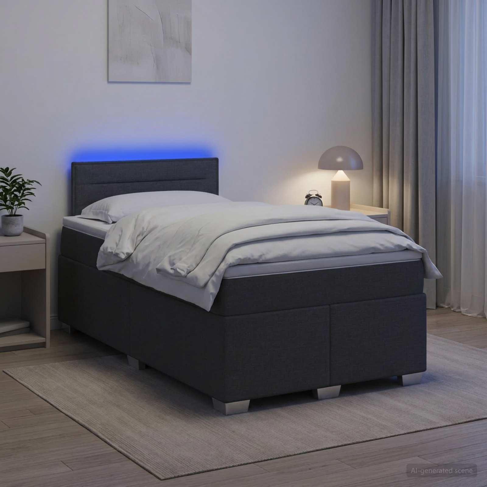3451890_1.jpg vidaXL Posteľ s boxspringom a matracom a LED Tmavosivá 120 x 190 cm – Obrázok 1