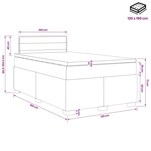 vidaXL Posteľ s boxspringom a matracom a LED Tmavosivá 120 x 190 cm – Obrázok 13