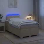 vidaXL Posteľ s boxspringom a matracom a LED Krémová 120 x 190 cm – Obrázok 12
