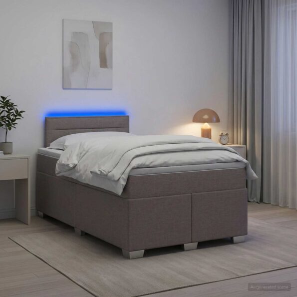 vidaXL Posteľ s boxspringom a matracom a LED Sivohnedá 120 x 200 cm – Obrázok 4