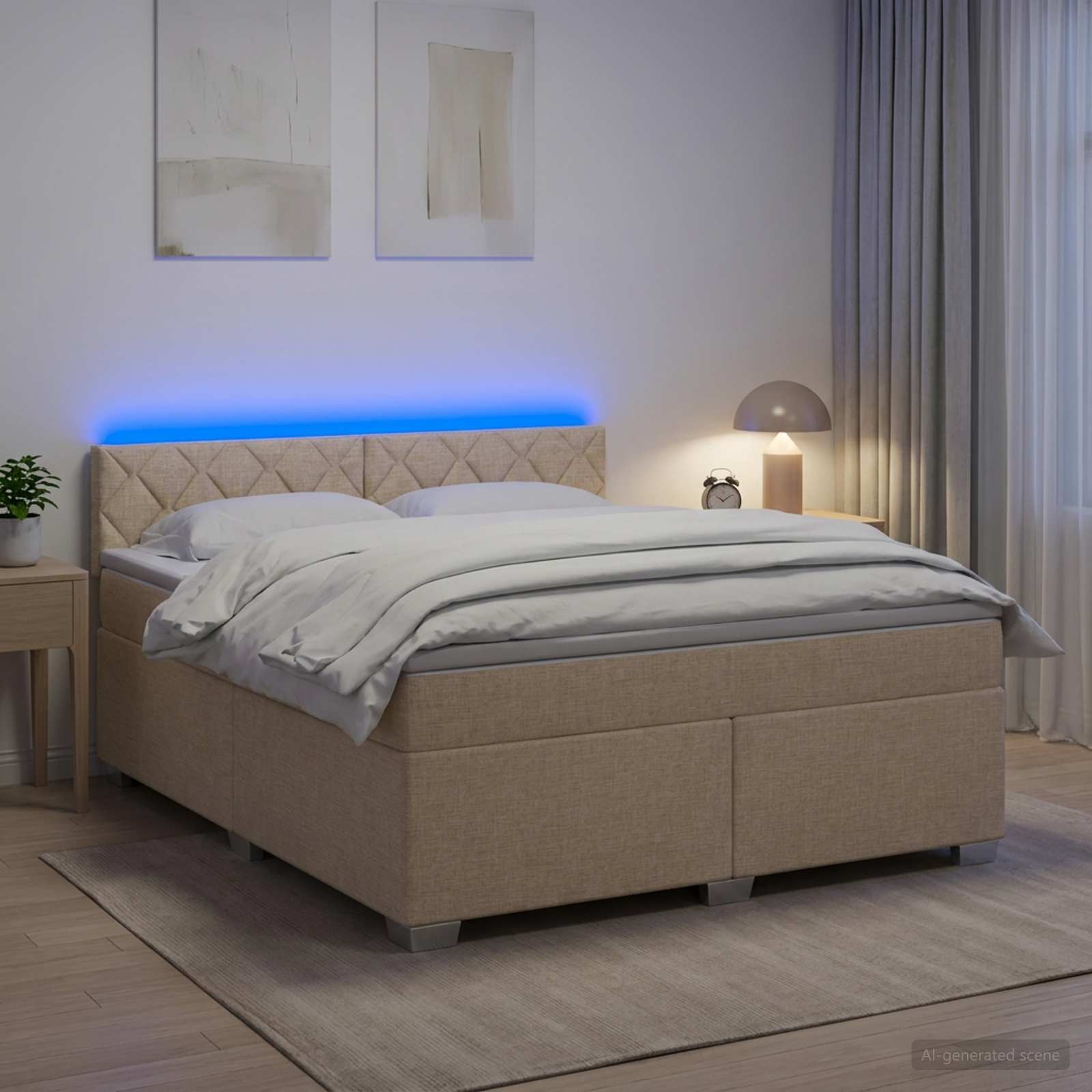 3451950_1.jpg vidaXL Posteľ s boxspringom a matracom a LED Krémová 140 x 190 cm – Obrázok 1