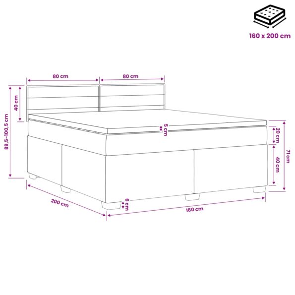 vidaXL Posteľ s boxspringom a matracom a LED Krémová 160 x 200 cm – Obrázok 13