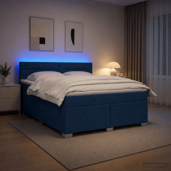 vidaXL Posteľ s boxspringom a matracom a LED Modrá 160 x 200 cm Látka – Obrázok 4