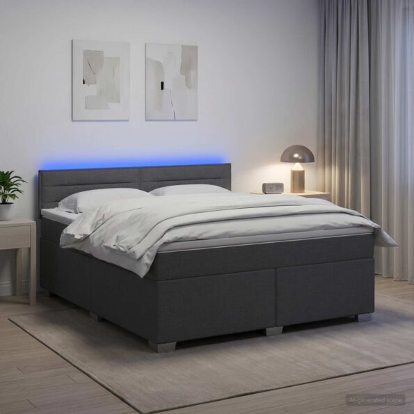 vidaXL Posteľ s boxspringom a matracom a LED Tmavosivá 180 x 200 cm – Obrázok 4
